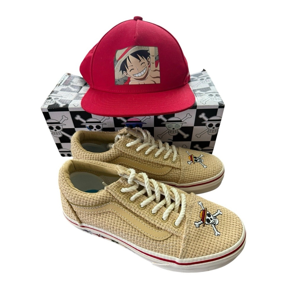 Vans x One Piece Old Skool Sneakers Straw Hat Crew Youth SZ 2Y And Cap